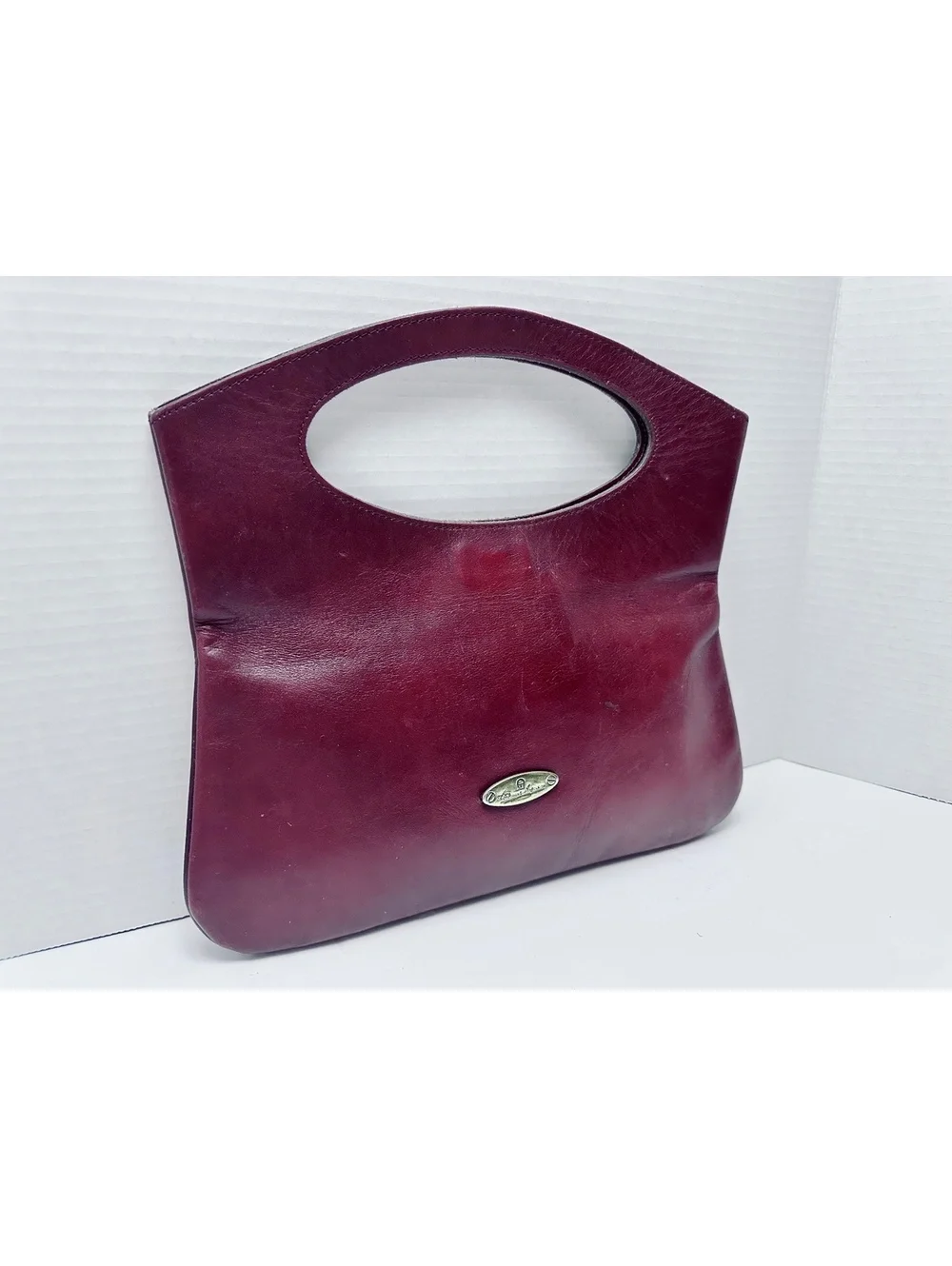 Set of 2 Vintage Oxblood Burgundy Leather Foldover Clutch Handbags